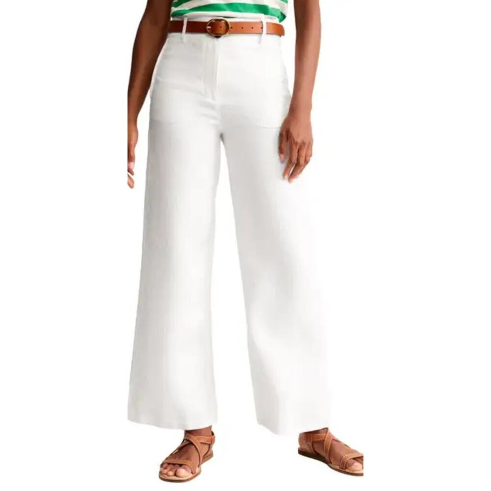 Boden Westbourne Wide Leg Linen Trousers White Size 4